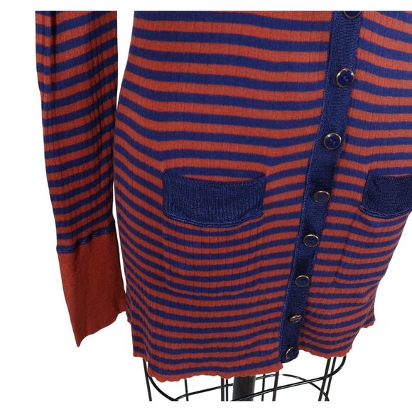 MARC JACOBS Y2K Ribbed Striped Fitted Cardigan Sweater Size S Cotton Red Navy - Picture 4 of 8
